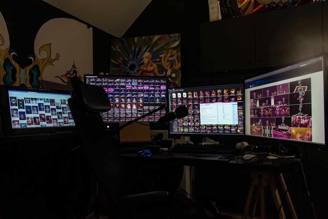 Technical director at multiple monitor workstation