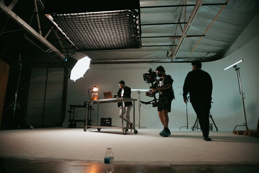 Professional broadcast studio with cameras and lighting rigs